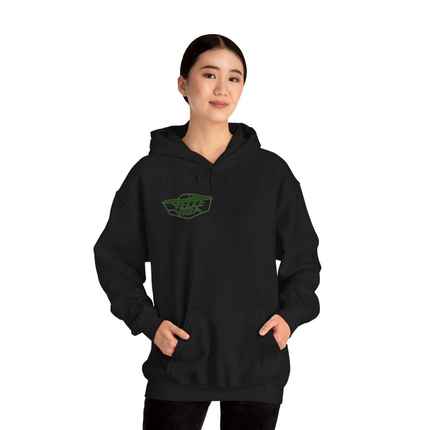 Unisex Heavy Blend™ Hooded Green Velle Vida Logo Sweatshirt